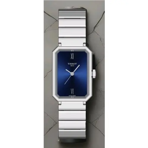Tissot Srv Blue Dail Stainless Steel Square Watch T160.110.11.043.00 - Dial: Blue, Band: Gray, Bezel: Silver