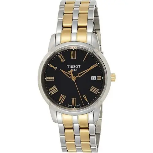 Tissot Men`s T0334102205301 Classic Dream Analog Display Swiss Quartz Two Tone W - Dial: Black, Band: Gold, Silver, Bezel: Silver