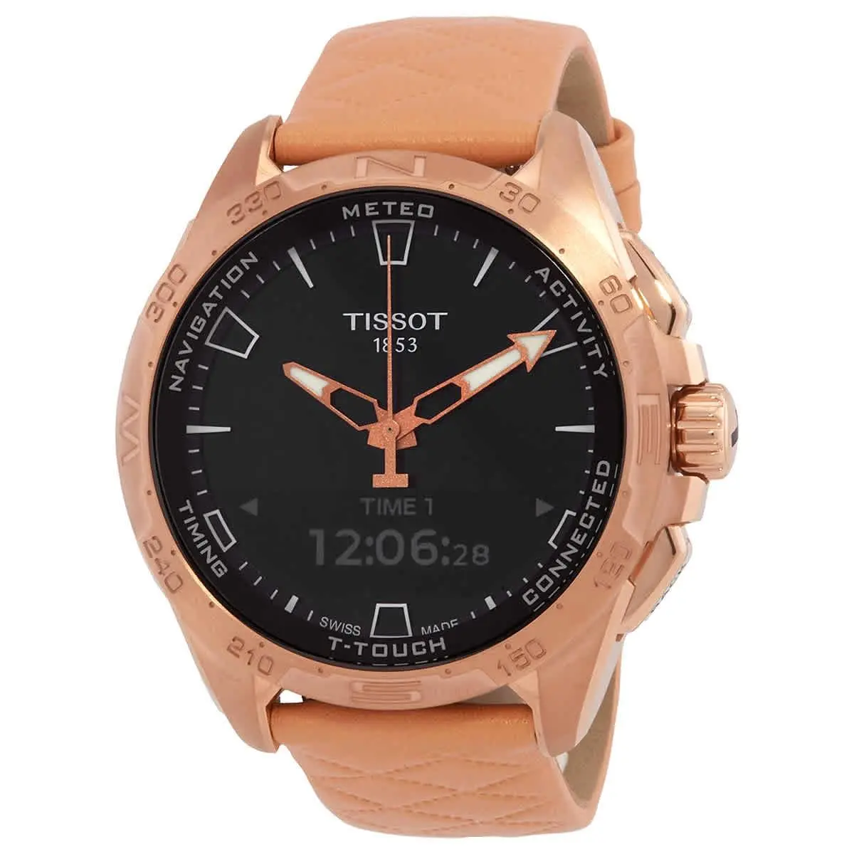 Tissot T-touch Connect Solar Perpetual Alarm Quartz Analog-digital Black Dial - Dial: Black, Band: Pink, Bezel: Pink