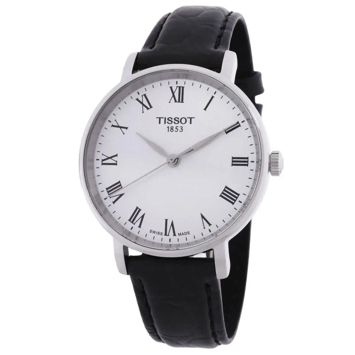 Tissot Everytime Quartz Silver Dial Ladies Watch T1432101603300 - Dial: Silver, Band: Black, Bezel: Silver-tone