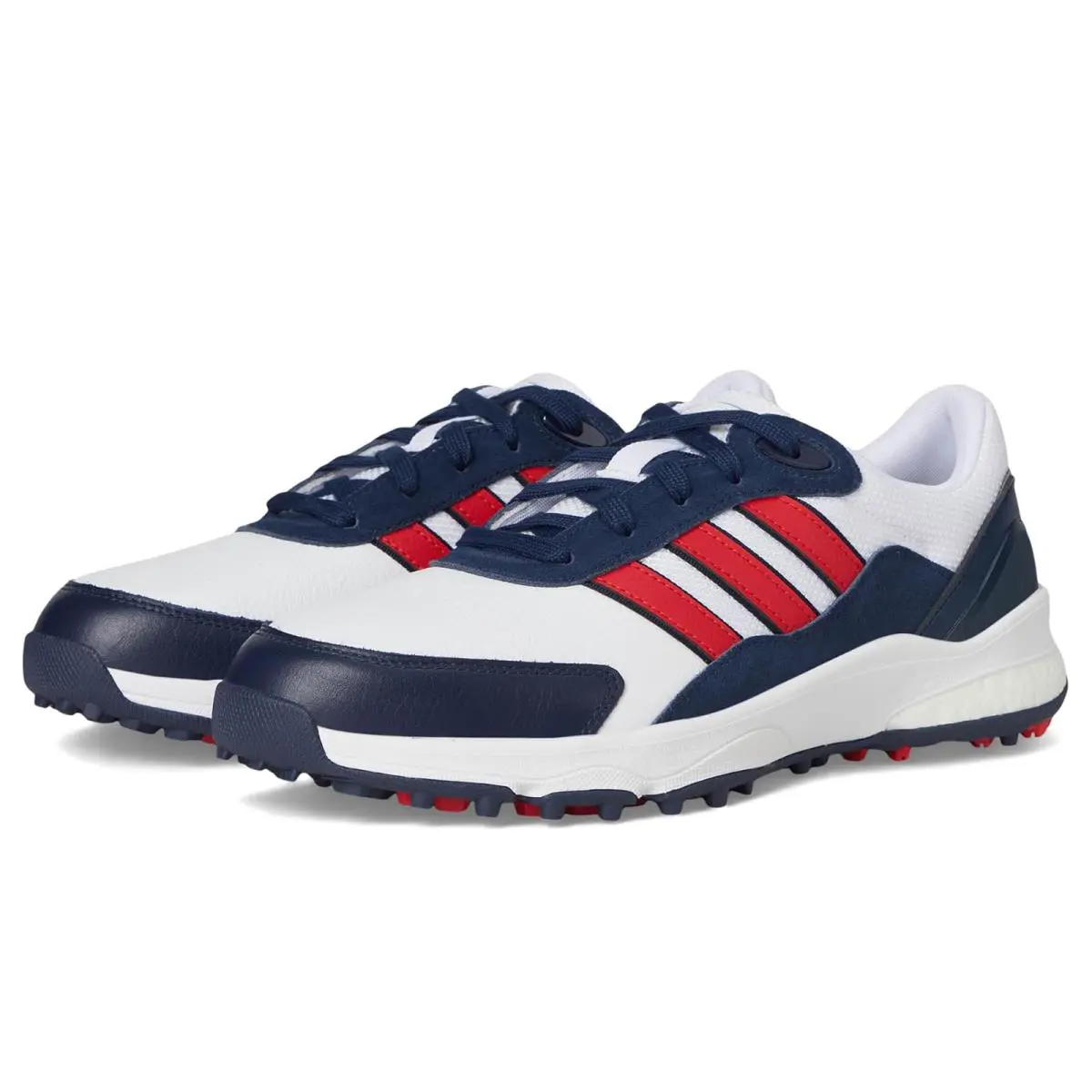 Man`s Sneakers Athletic Shoes Adidas Golf SW 5540 Spikeless Golf Shoes - Footwear White/Pure Ruby/Collegiate Navy