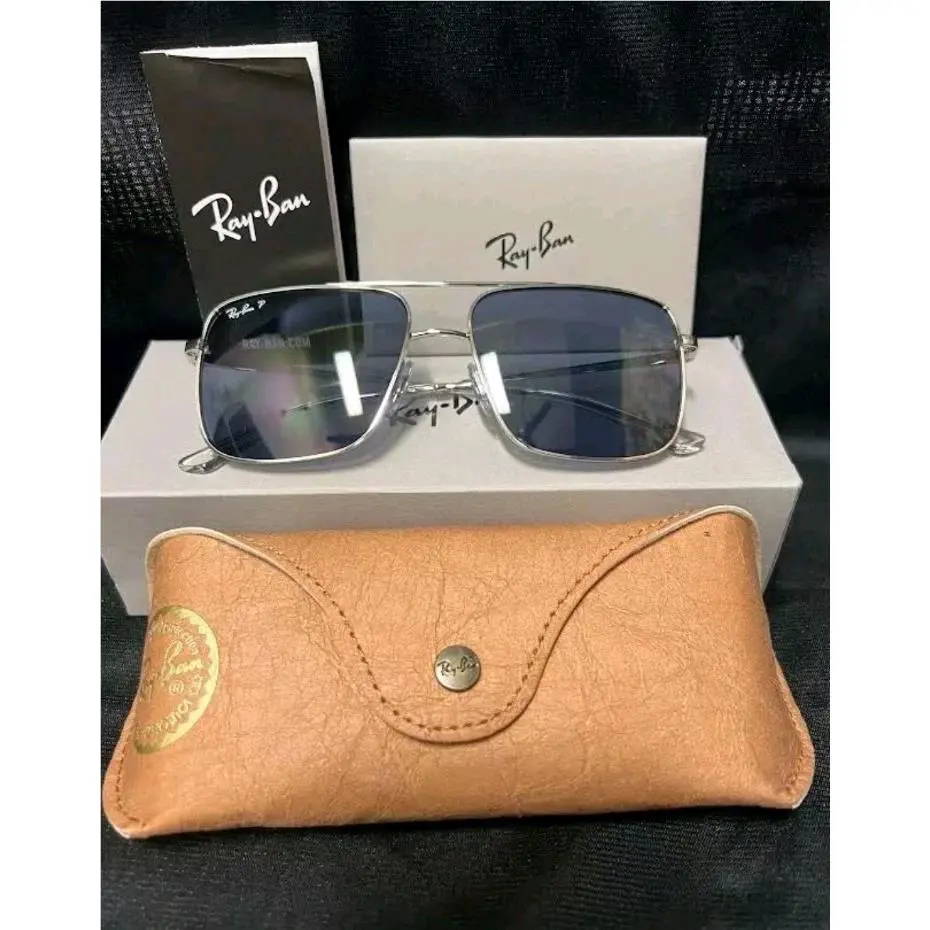 Ray-ban Polarized Ari Sunglasses RB3758 003/2V Silver Frame Blue Lens 145mm