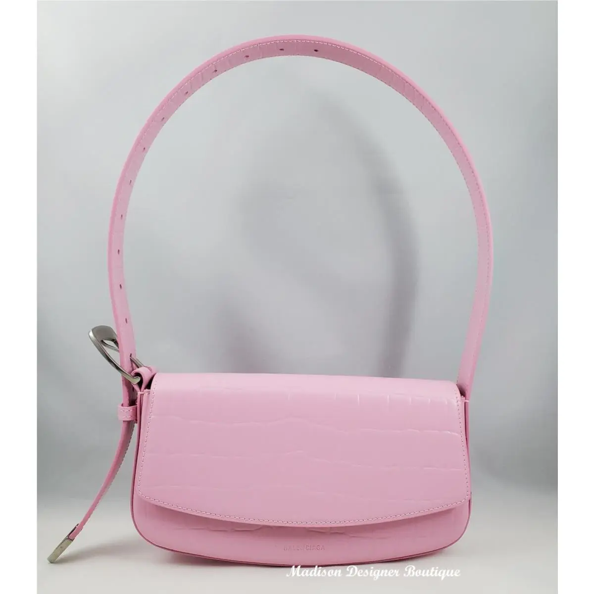 Balenciaga Ghost Sling Handbag Crocodile Embossed Leather Pink