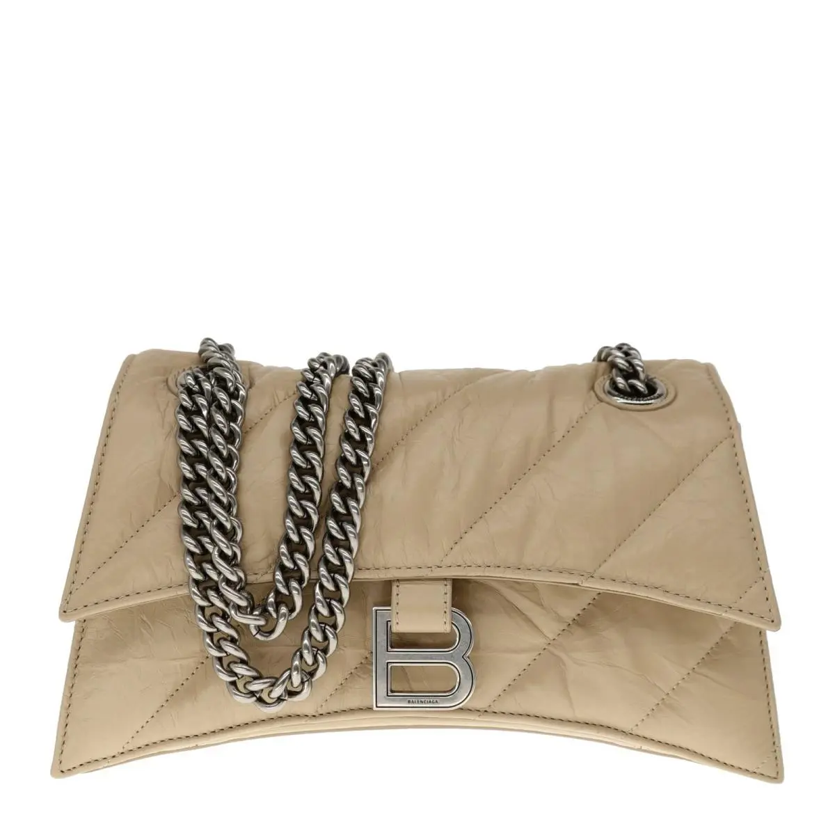 Balenciaga Crush Small Chain Shoulder Bag Quilted Beige Leather