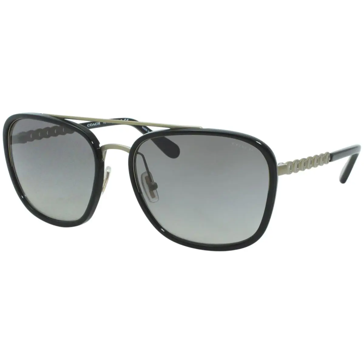 Coach HC7089 Sunglasses Women`s Black-sanded Light Gold/grey Gradient Lens 58mm