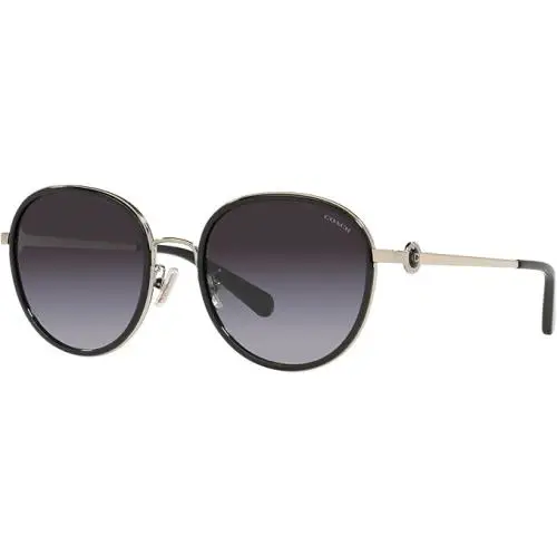 Coach Woman Round Sunglasses HC7129 50028G Black/grey Gradient Lens 54mm