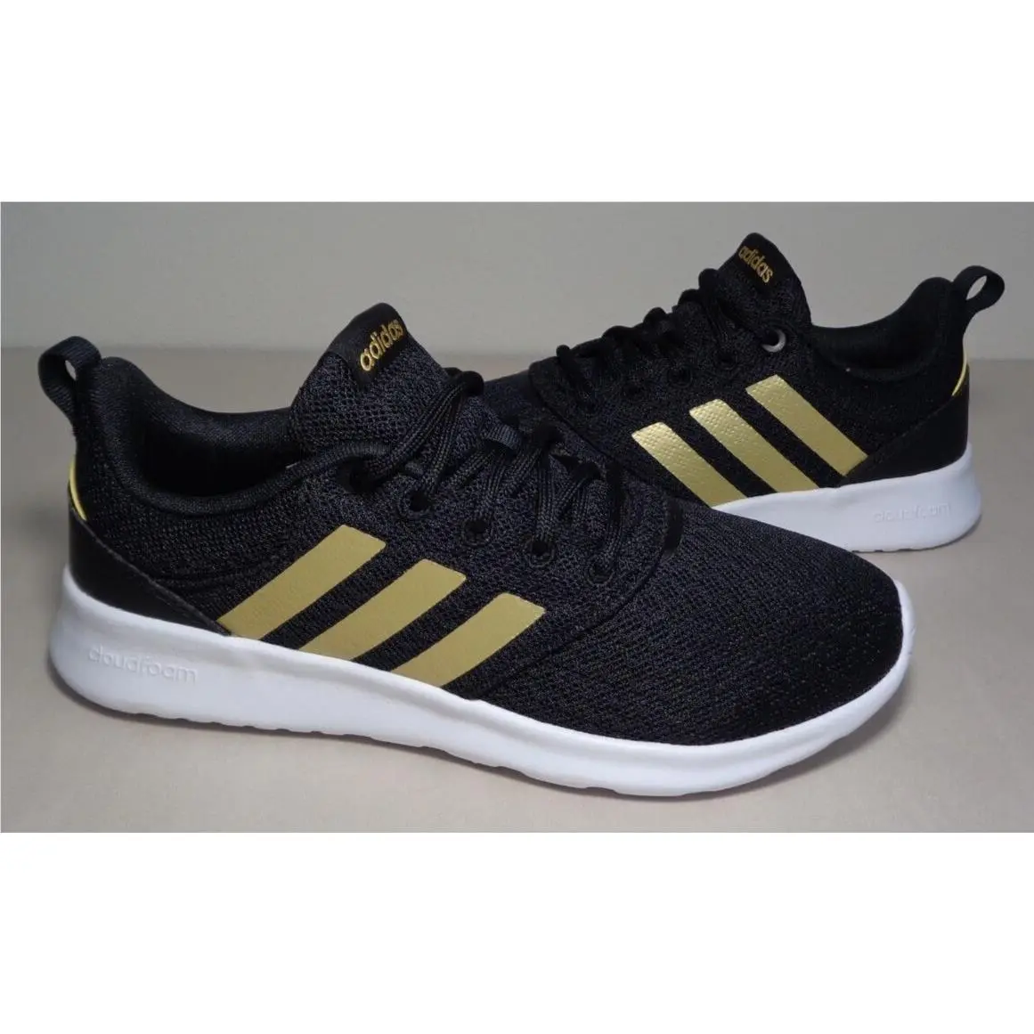 Adidas Size 6 M QT Racer 2.0 Black / Gold / White Sneakers Women`s Shoes