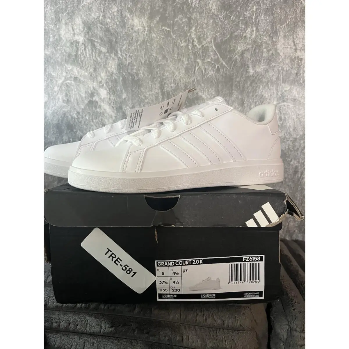 Adidas Grand Court 2.0 K White On White 5y - White