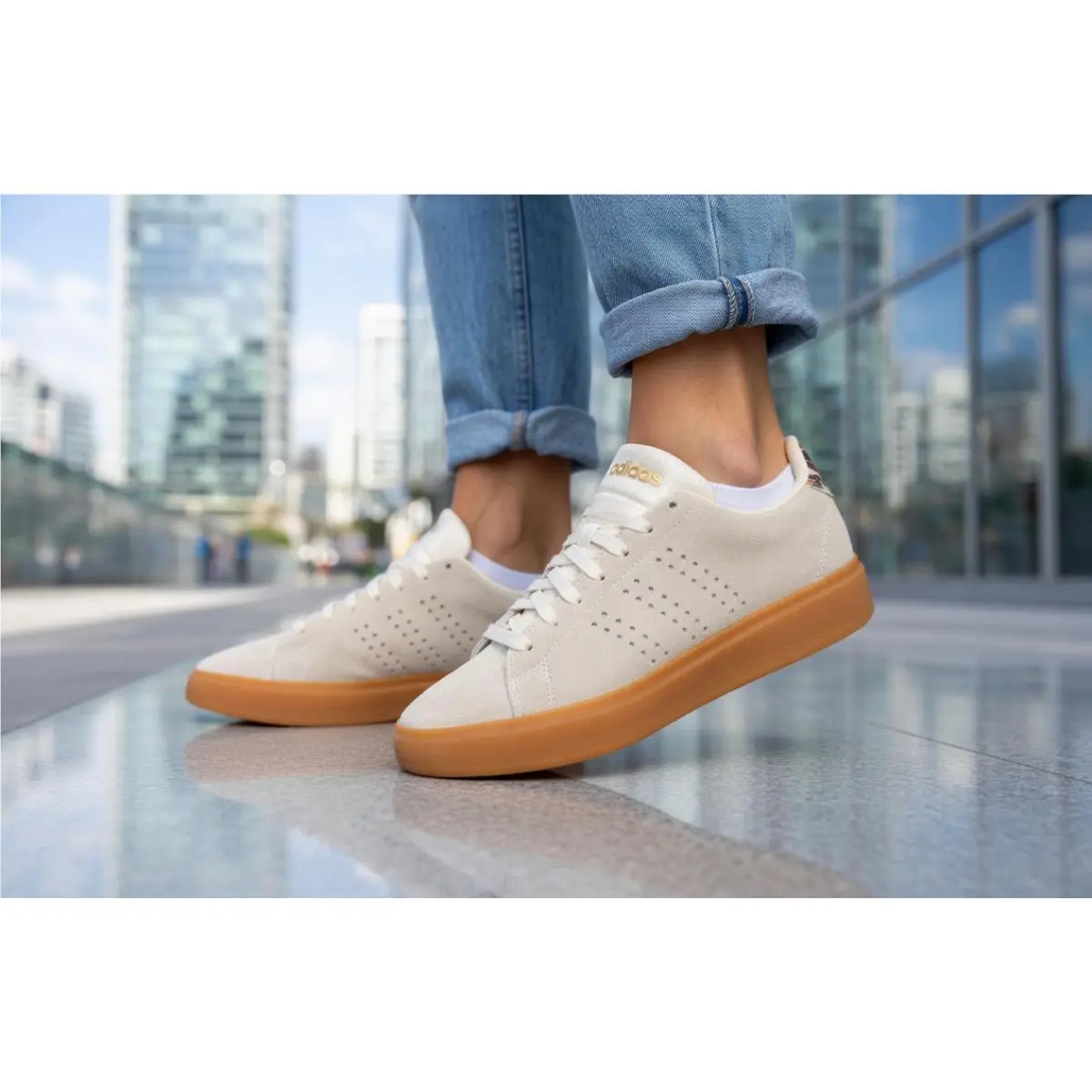 Adidas Advantage 2.0 Women`s Casual Sneakers JQ7396 Beige Cheetah Low Top US 7.5