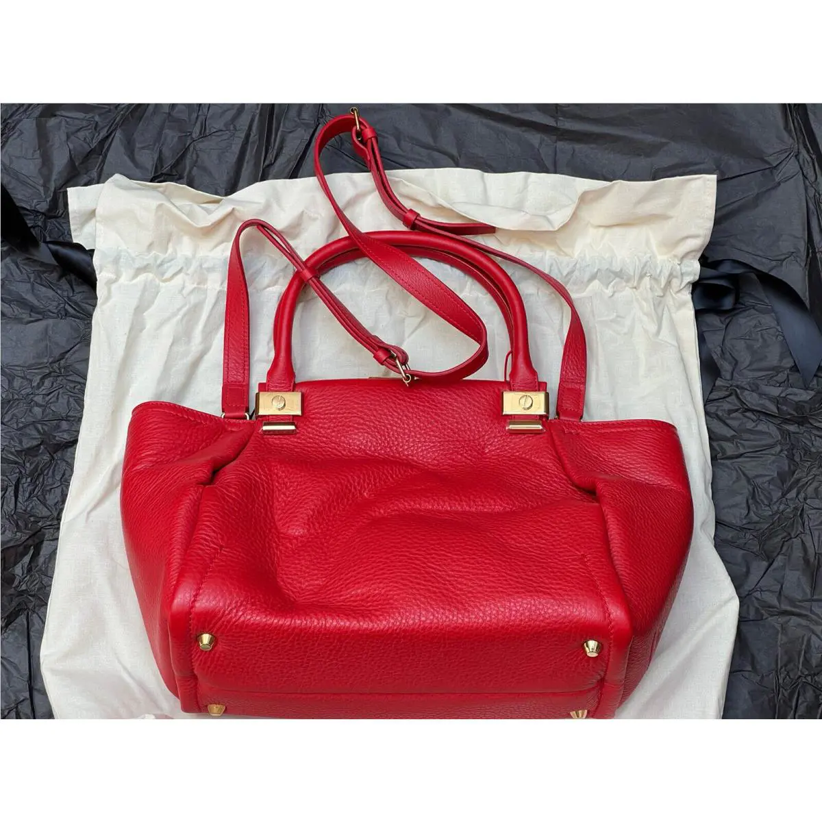 Lanvin Trilogy Leather Satchel Tote Shoulder Bag Red