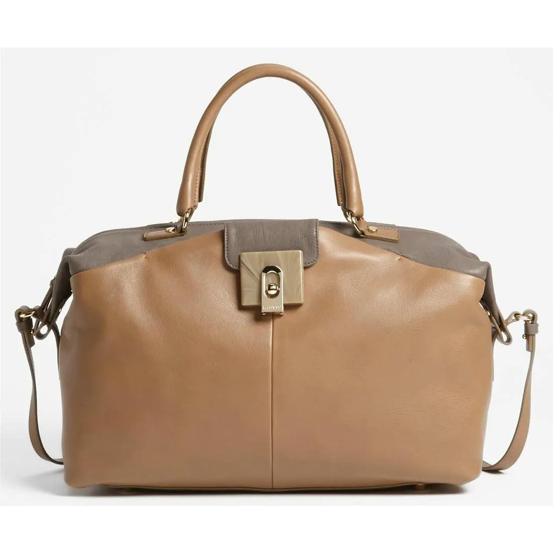 Lanvin For Me Large Leather Tote Mastic Brown Taupe Mastic