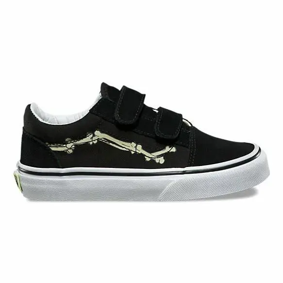Vans Old Skool V Glow Bones Black/true White Canvas Suede Strap Kids - Black