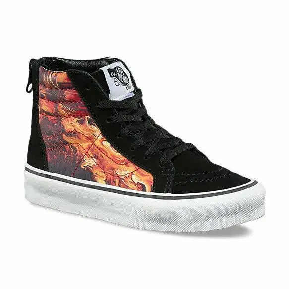 Vans Sk8 Hi Zipper Dragon Black/true White Suede Laces Unisex Kids Size 11.5 - Black