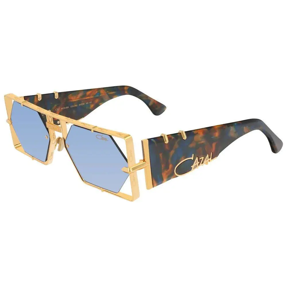 Cazal Limited Edition 004 Tortiose/gold Gradient Blue Lens Geometric Sunglasses - Frame: Gold, Lens: Blue