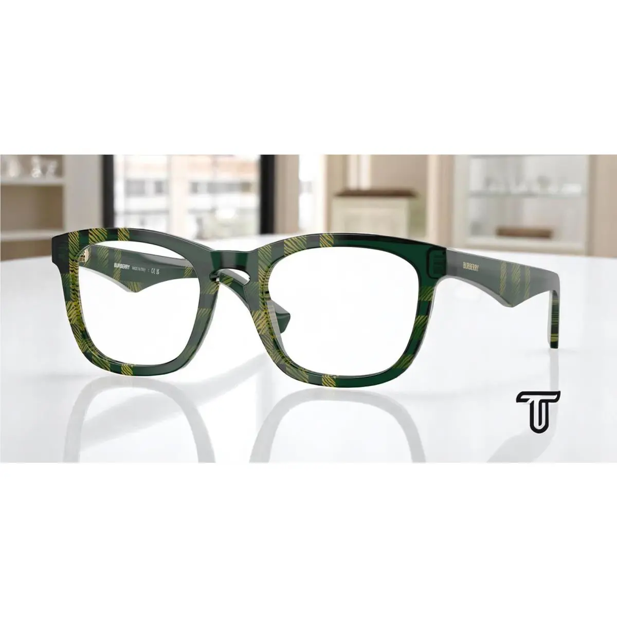 Burberry BE2417 4125 Check Green Demo Lens 53 mm Men`s Eyeglasses