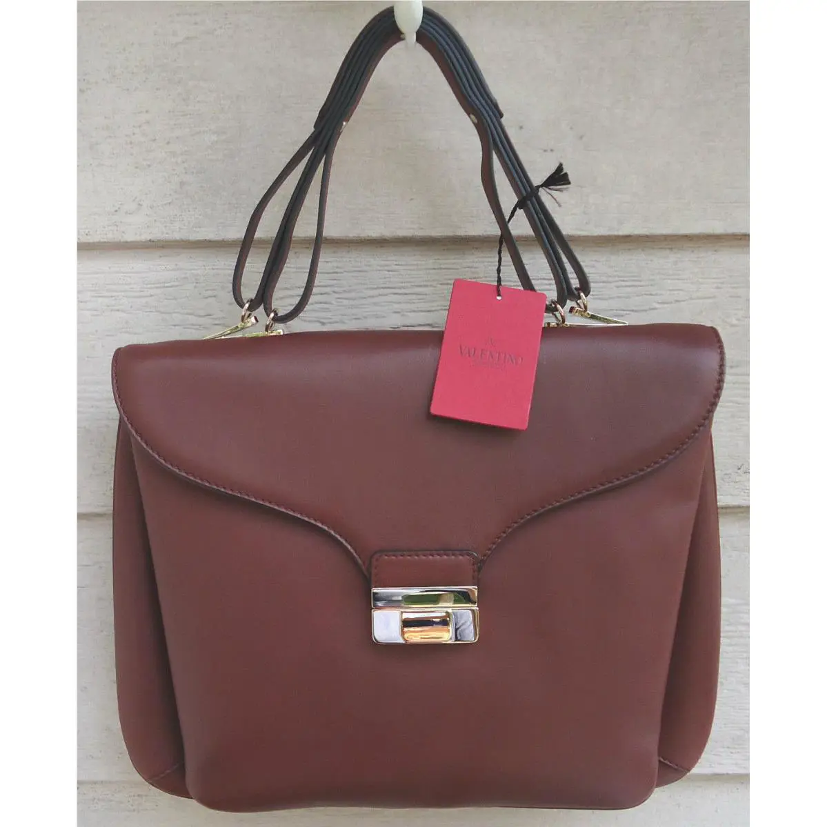 Brown Satchel Leather Large Expandable Briefcase by Valentino
