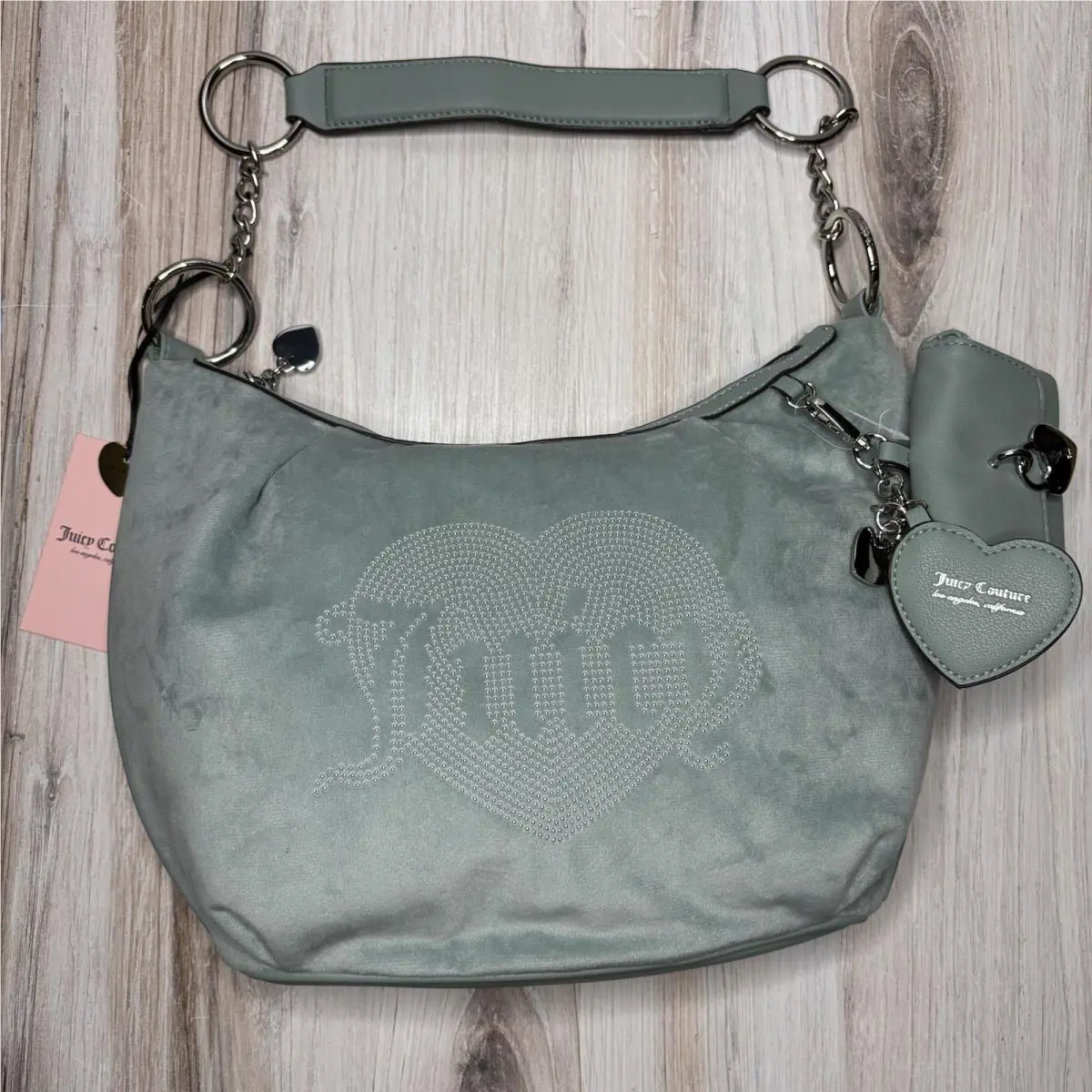 Juicy Couture Queen Hobo Shoulder Bag Womens Sage Green Velour Exclusive
