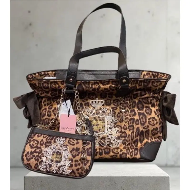 Juicy Couture Leopard Print Large Bow Tote Bag Wristlet Set Viral