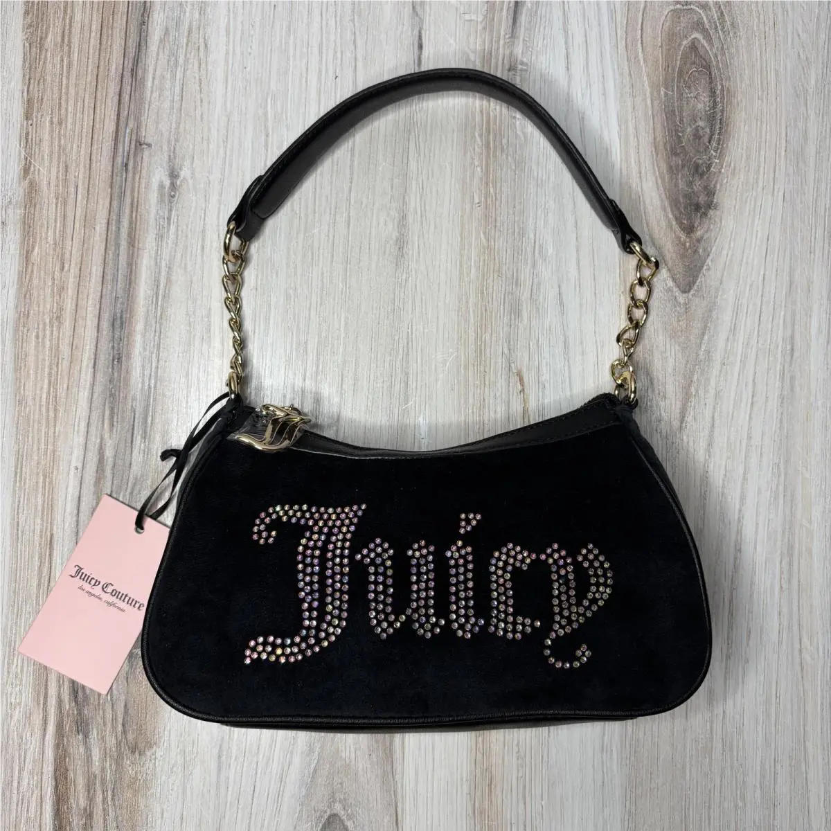 Juicy Couture Rhinestone Obsession Shoulder Bag Women Black Velvet Liquorice