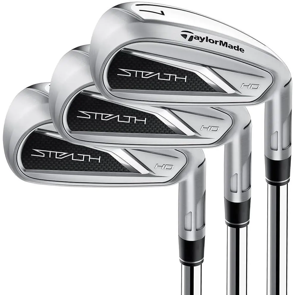 Taylormade Stealth HD Irons 5-AW RH Stiff Flex Steel Shaft Kbs Max MT 85 - Chrome, Lie Angle: Black