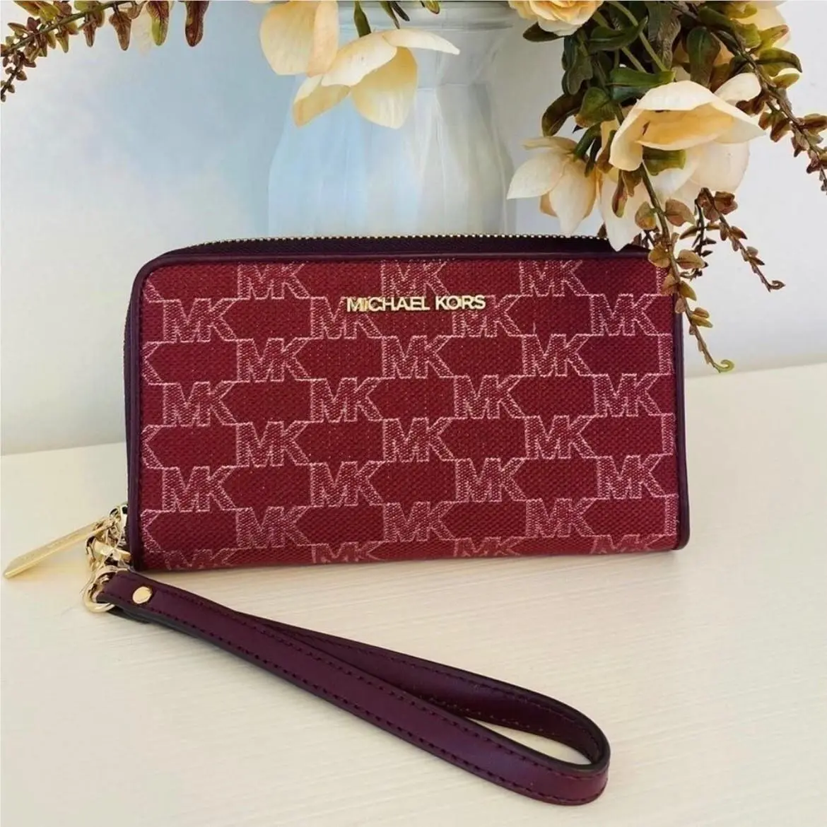 Jet Set Signature Flat Phone Wristlet Wallet Mulberry by Michael Kors
