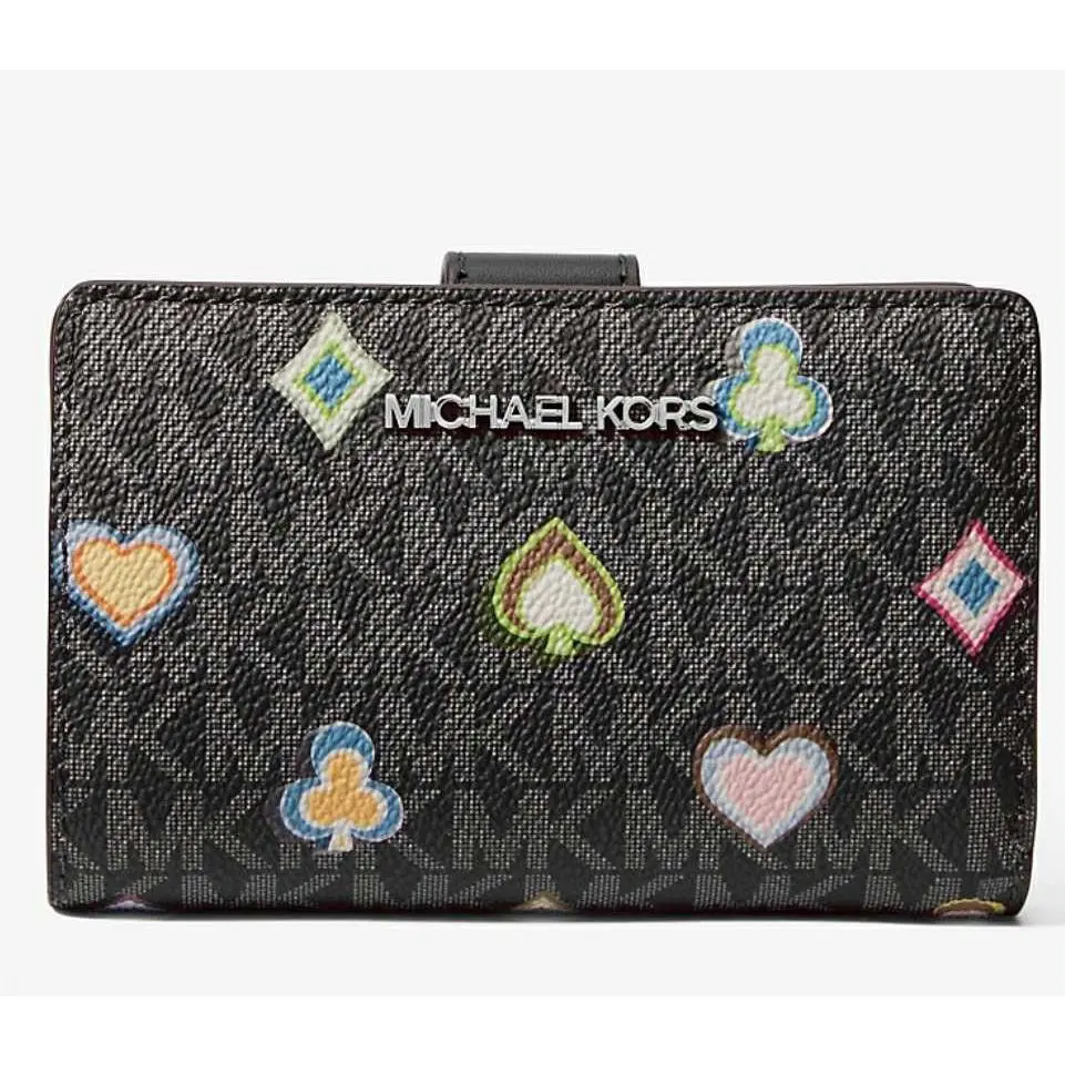 Jet Set Medium Printed Signature Logo Bi-fold Wallet w/ Tags Black by Michael Kors
