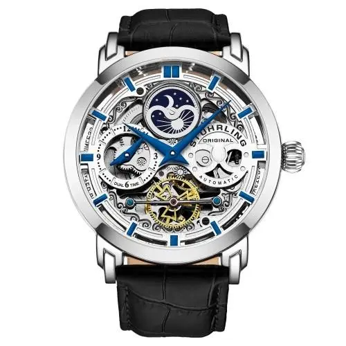 Stuhrling 3924 1 Anatol Automatic Skeleton Dual Time Am/pm Leather Mens Watch by Stührling