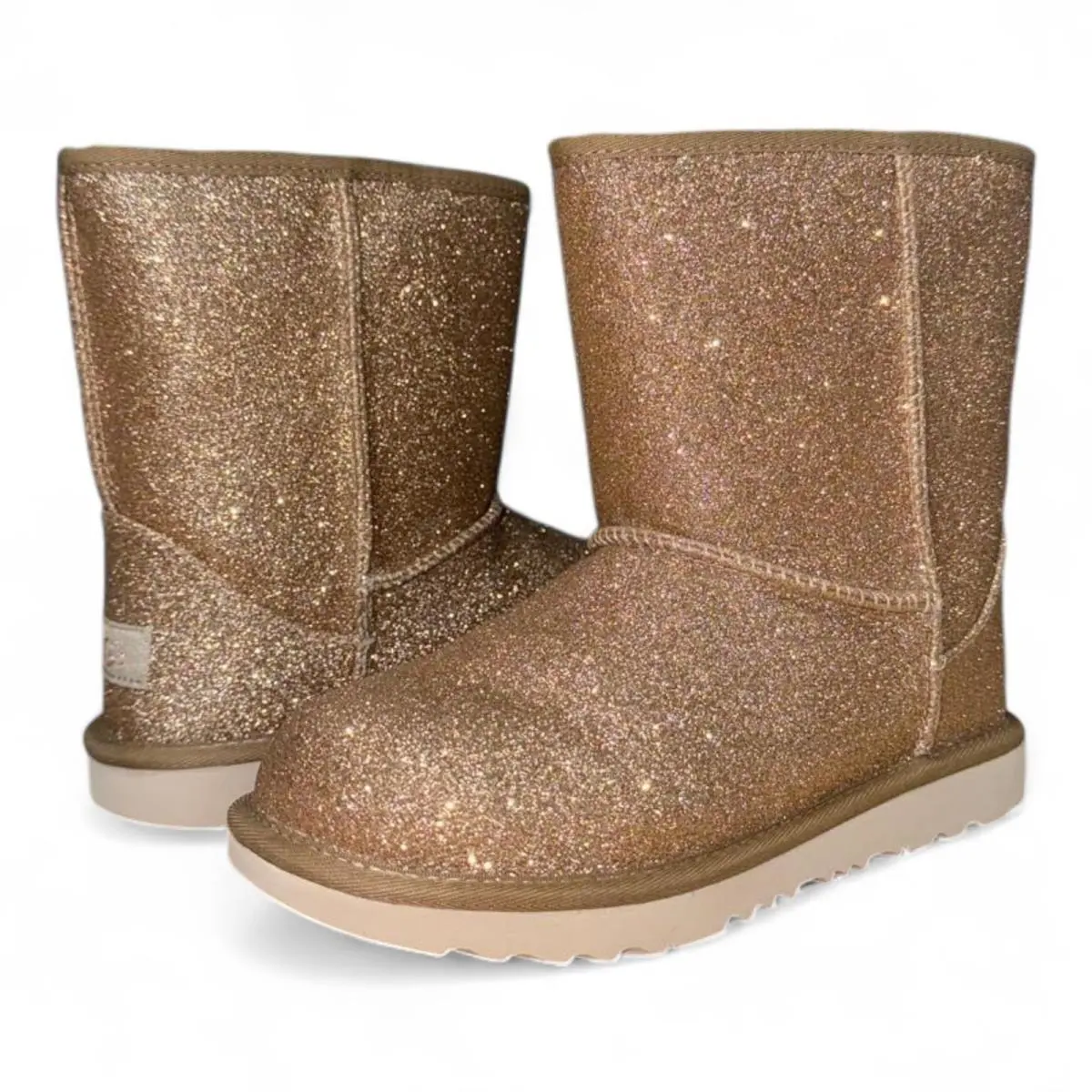 Girls` Ugg Classic Short Glitter Gold Sheepskin Winter Boots 1111852K - Gold
