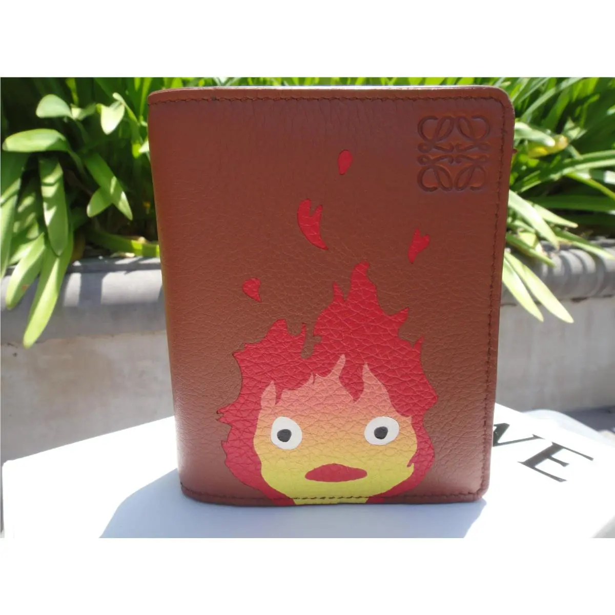 Loewe x Howl’s Moving Castle Calcifer Calfskin Bifold Wallet Calfskin Rust