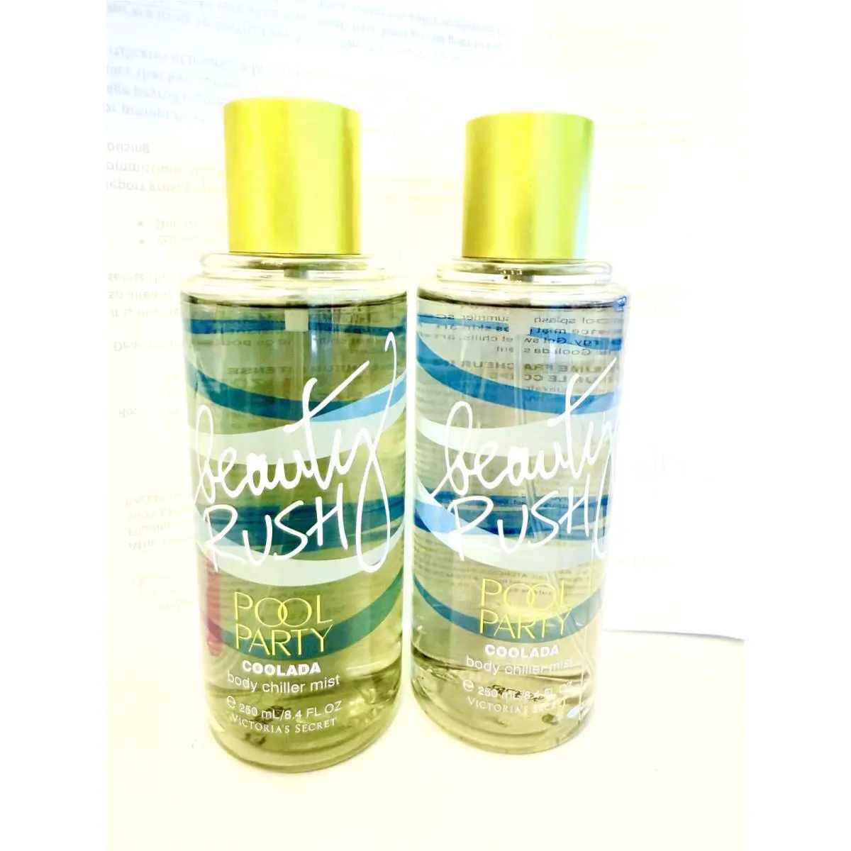 2 Victorias Secret Beauty Rush Pool Party Coolada Body Mist Spray 8.4 oz Each