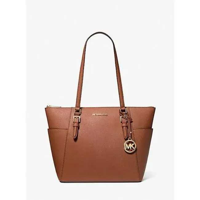 Charlotte Large Saffiano Leather Top Zip Tote Bag Luggage 35TOGCFT7 by Michael Kors