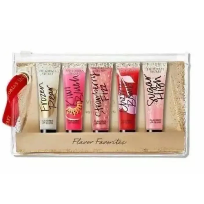 Victoria`s Secret Flavor Favorites Xmas 5 Lip Gloss Set Various Colors Scents
