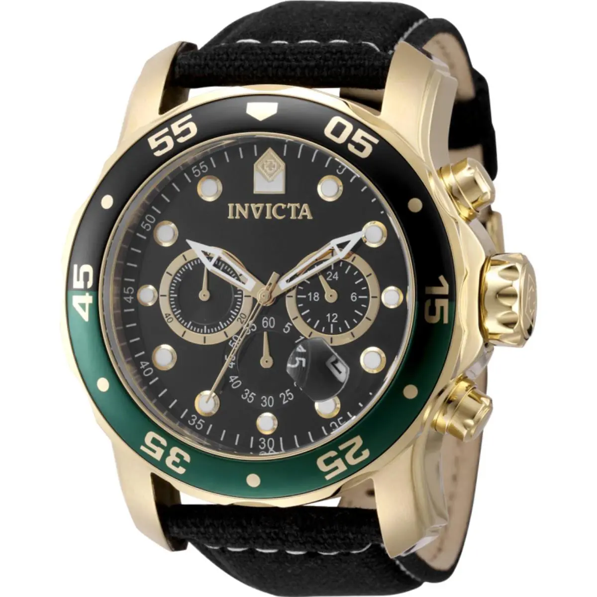 Invicta Men`s Watch Pro Diver Quartz Chrono Black Brass Dial Canvas Strap 49834