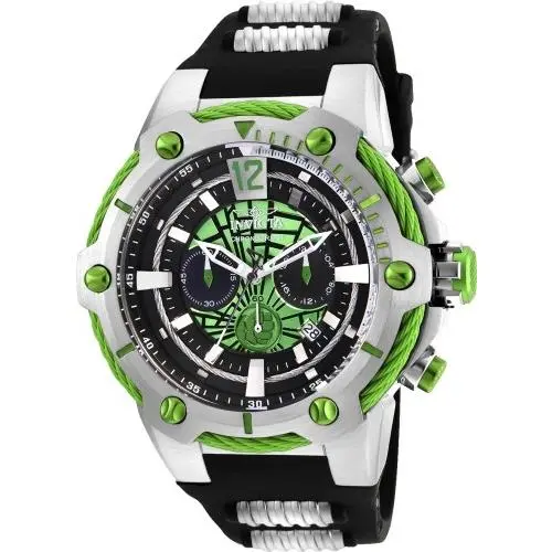 Invicta Men`s Marvel Hulk 53mm Chrono Green Dial Black Steel Strap Watch