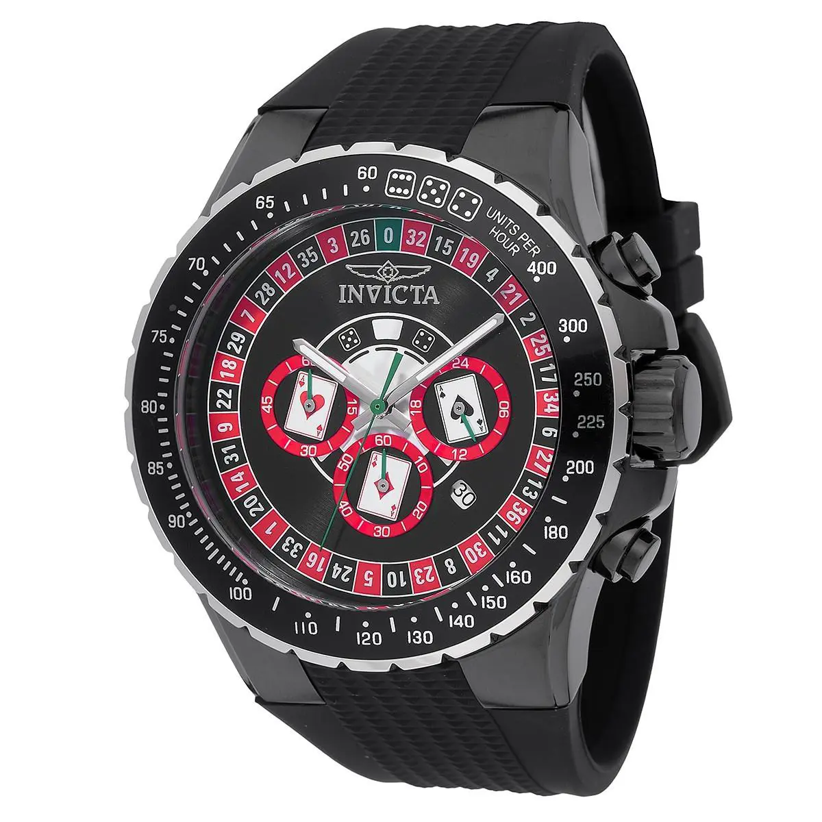 Invicta Men`s Watch Aviator Chrono Black Red and Silver Dial Rubber Strap 49849