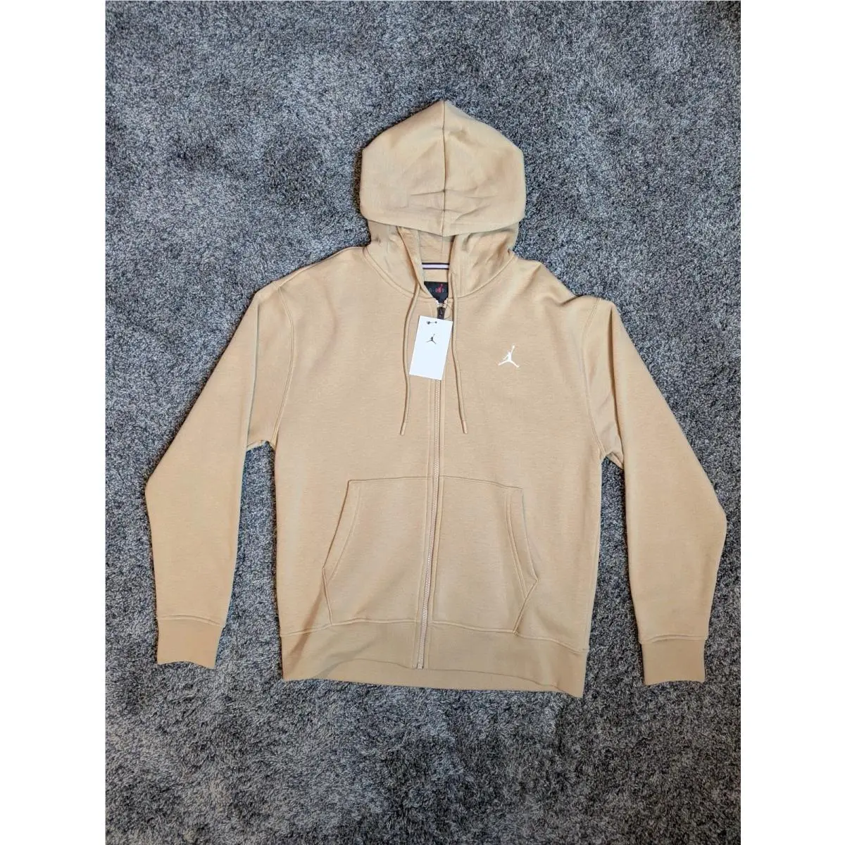 Nike Air Jordan Full Zip Fleece Hoodie Hemp Brown White Men`s Size Medium
