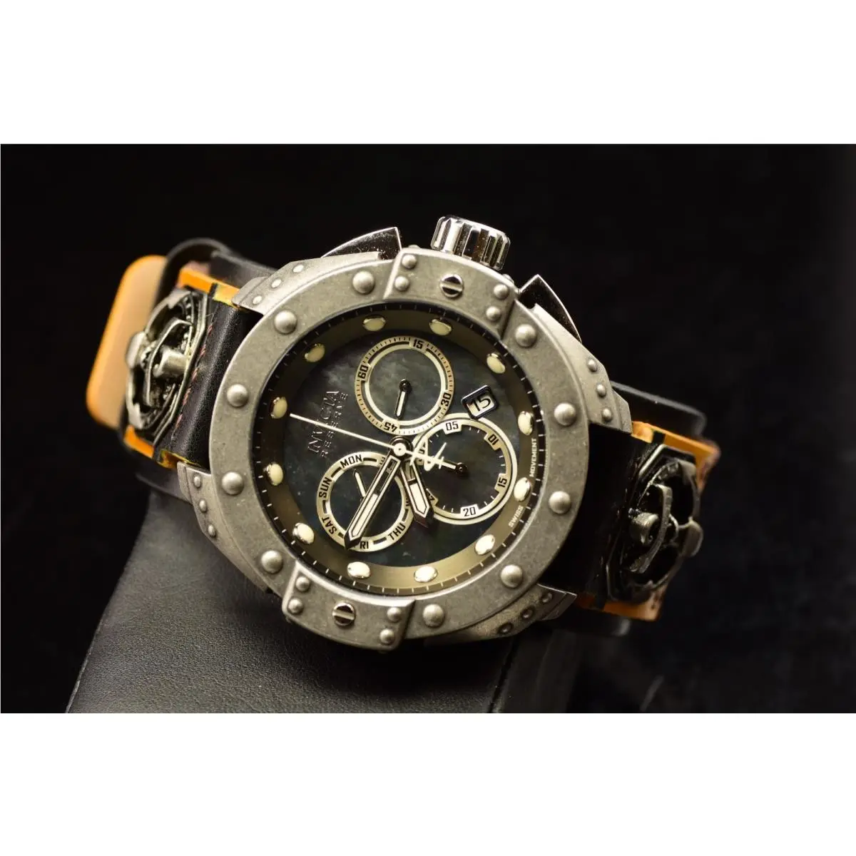 Invicta Reserve Akula Armour Swiss Chronograph Watch Leather Mop 52MM
