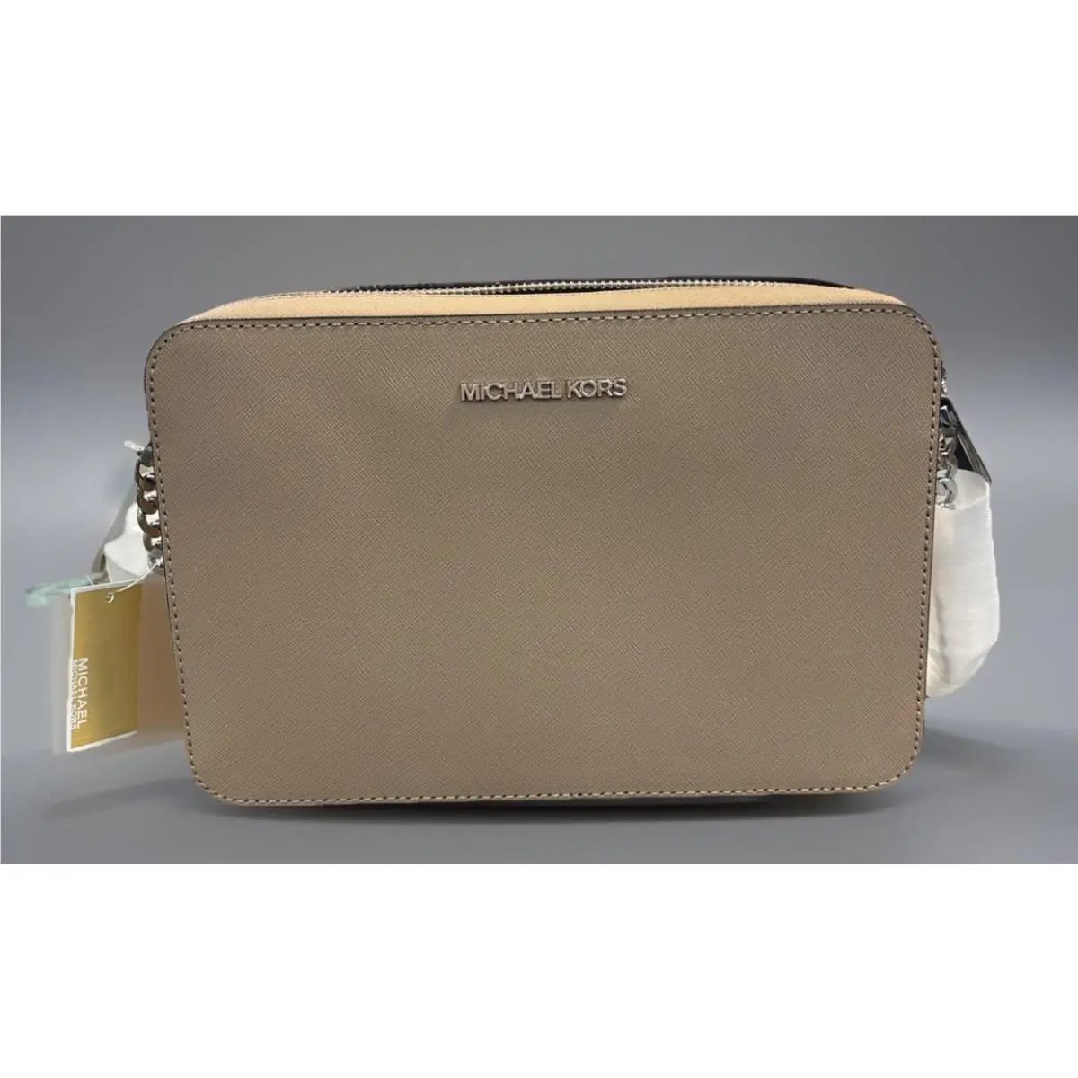 Michael Kors Jet Set Beige Saffiano Leather Strap Crossbody Bag