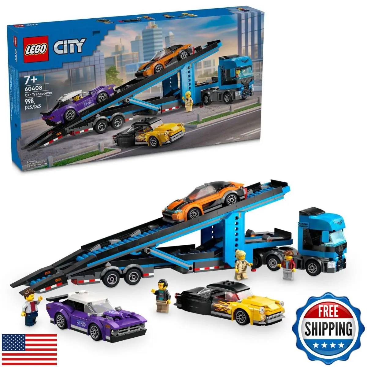 Lego City Car Transporter Truck with Sports Cars Building Toy Set - Semi Truc