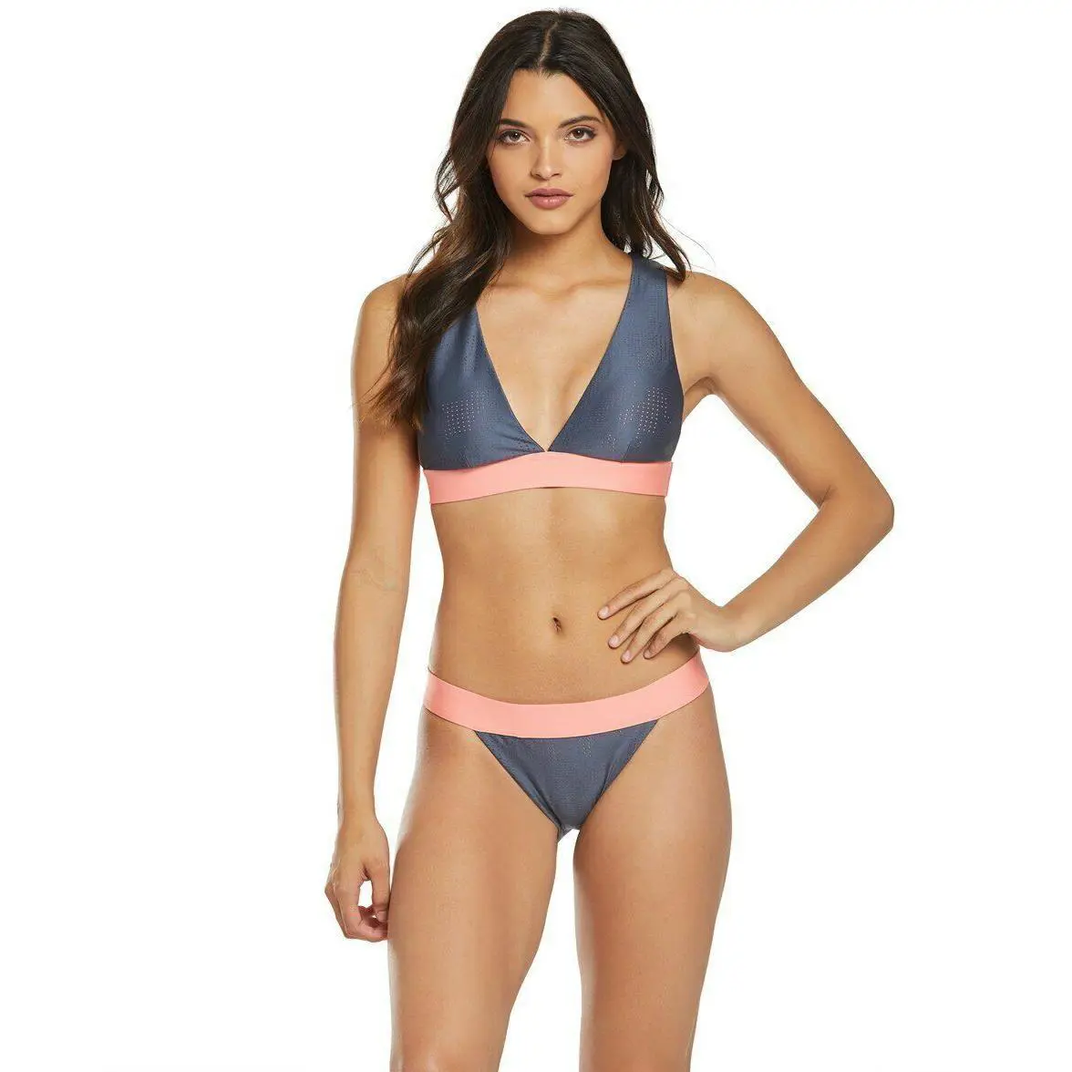 Nike Optic Camo V-back Bikini Top Bottom Pink-blue Colorblock Athletic Large - Pink