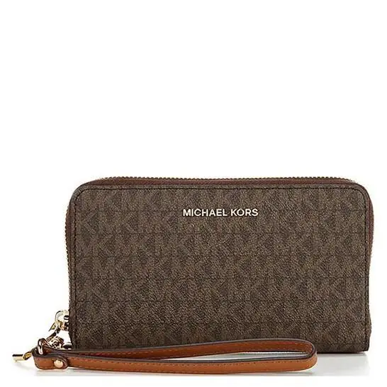 Michael Kors Women Jet Set LG Flat MF Phone Case Wristlet Brown 32F1GJ6E28-NWT