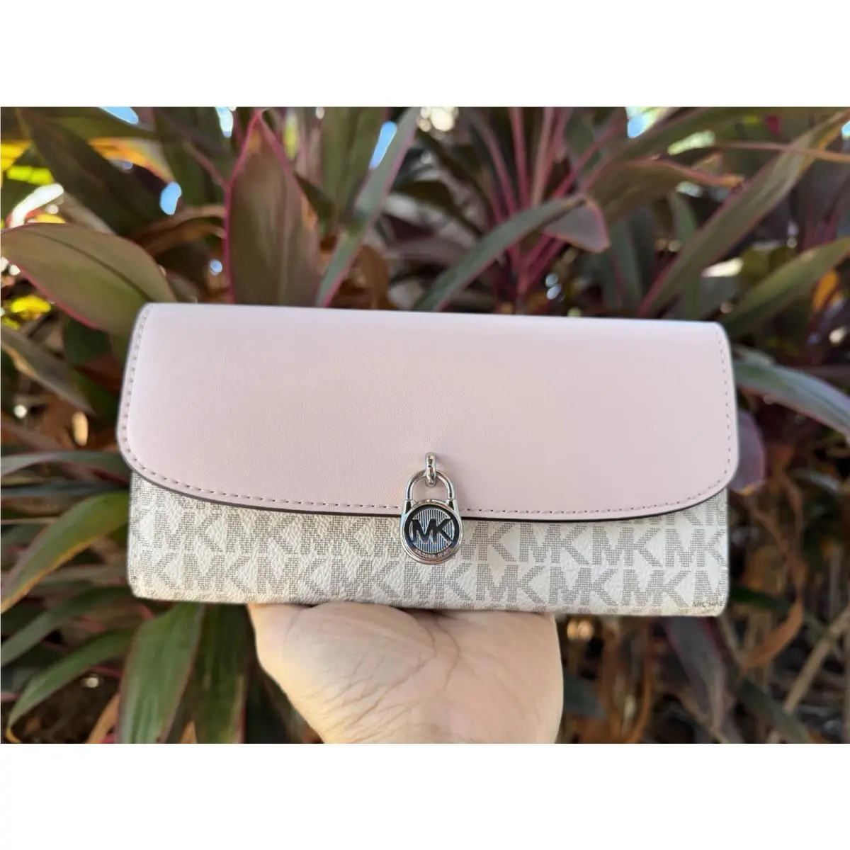 Michael Kors Jet Set Hamilton L Flap Continental Envelope Wallet MK Vanilla/pink