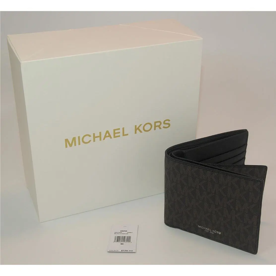 Michael Kors Mens Cooper Logo Billfold Wallet w/ Passcase Brown MK w/ Box