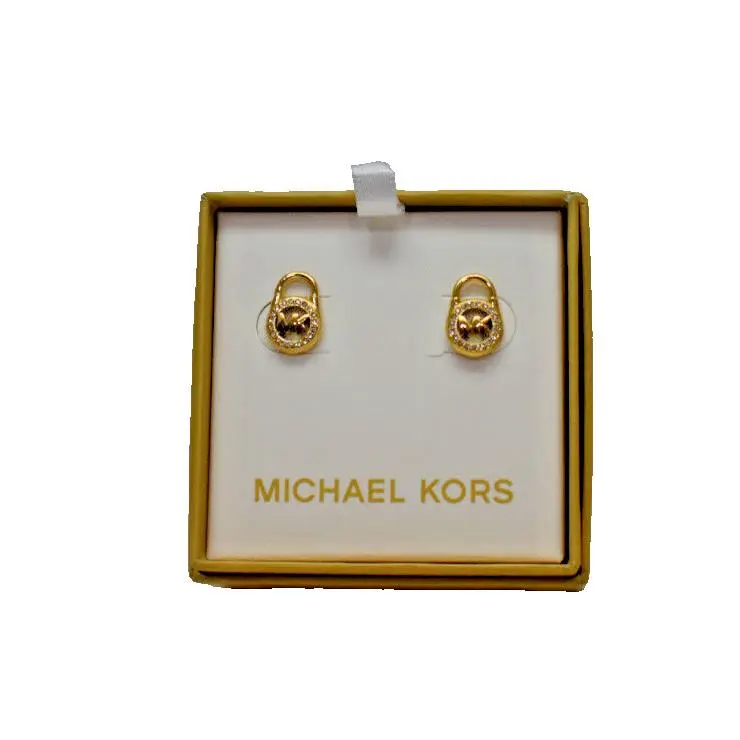 Michael Kors Pave Logo Lock Studs Earrings Goldtone MKJX7410710