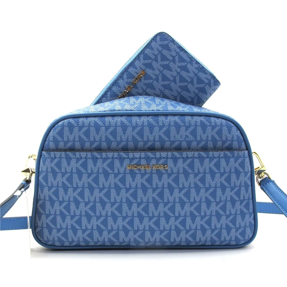 Jet Set MK Signature Camera Crossbody + Card Case French Blue by Michael Kors