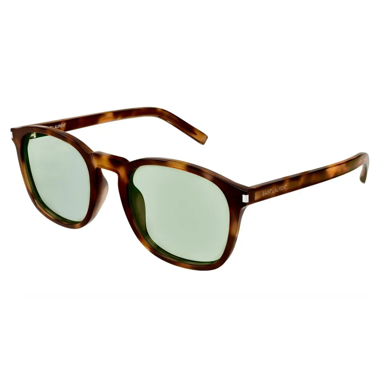 Saint Laurent SL 818-002 Timeless Tortoise Round Sunglasses with Olive Green