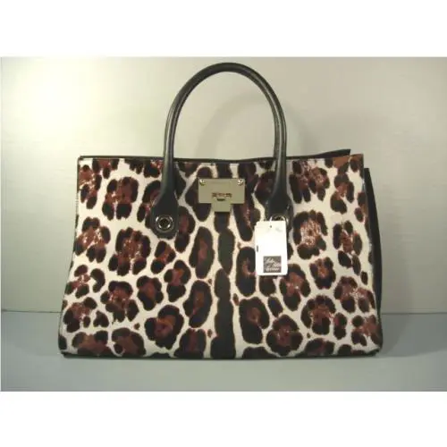 Jimmy Choo Riley Leopard Spots Calf Hair Handbag Tote Bag Purse Satchel