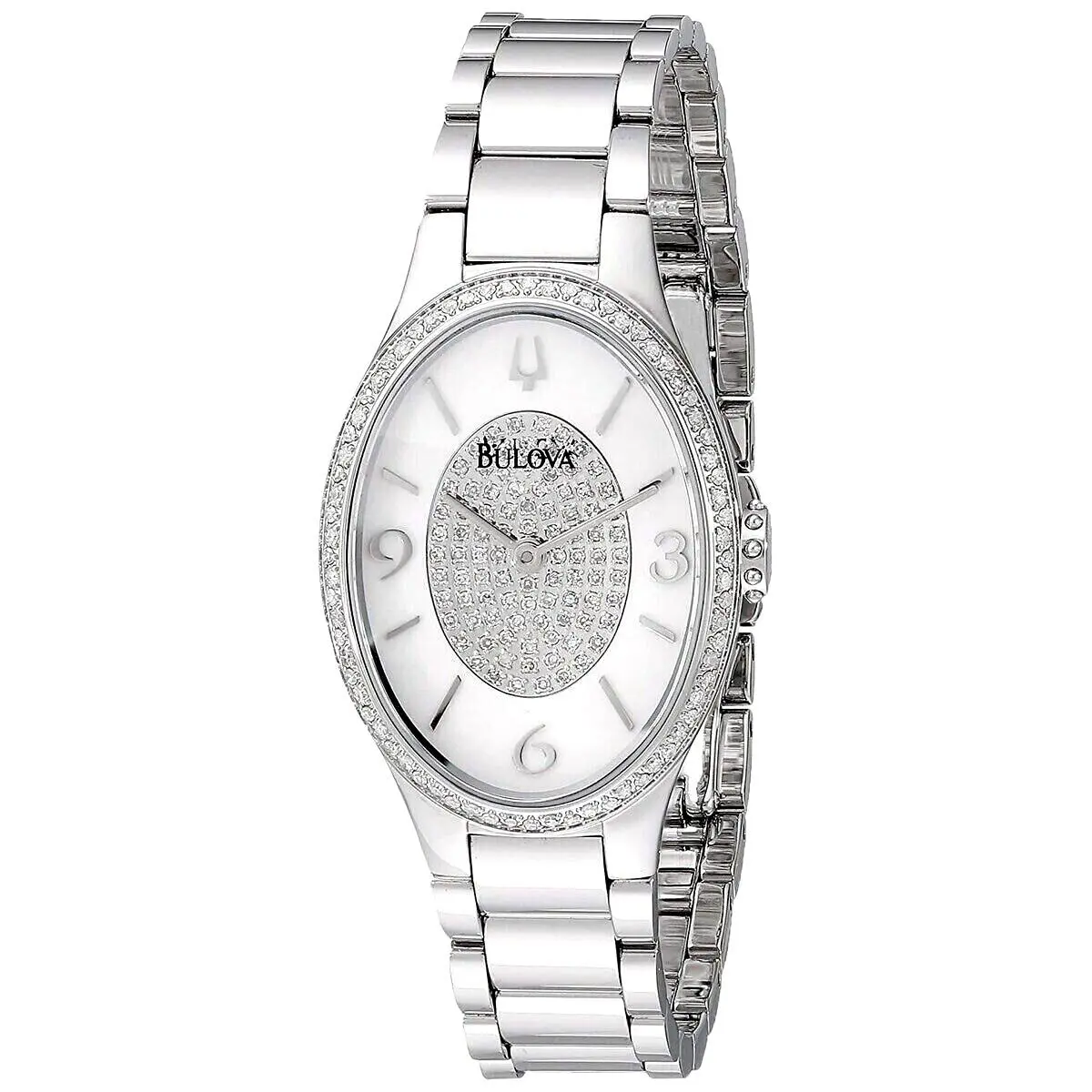 Bulova 96R193 Silver Tone Stainless 164 Diamonds White Dial Ladies Watch 795 - Dial: White, Band: Silver, Bezel: Silver