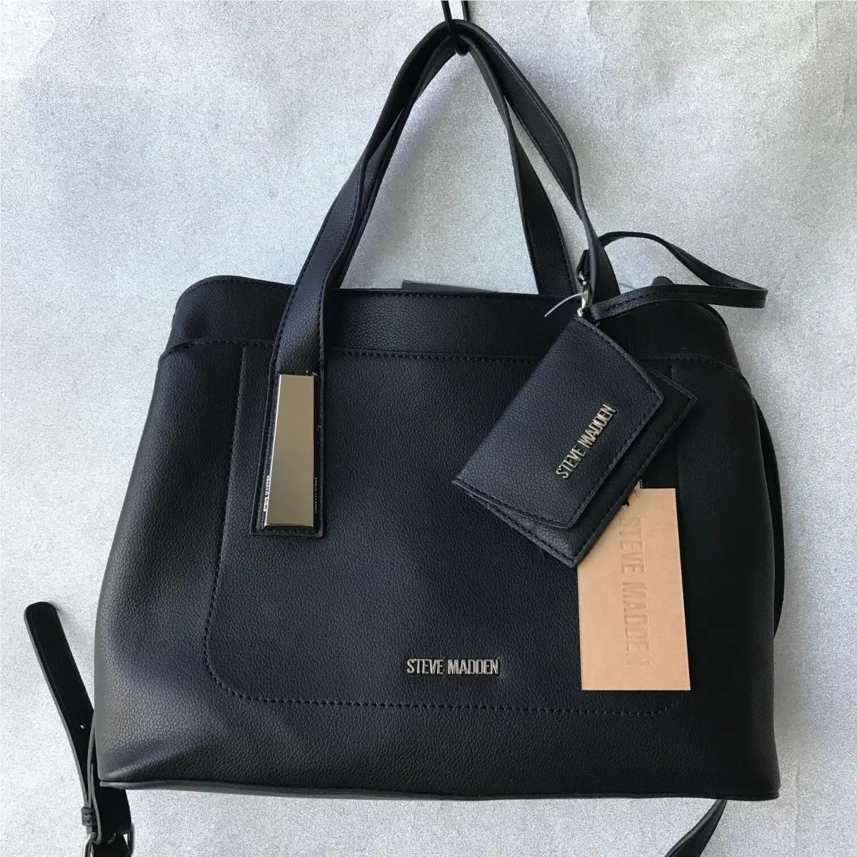 Bgramer Black Satchel/crossbody 3 Compartments Inside w Card Case by Steve Madden