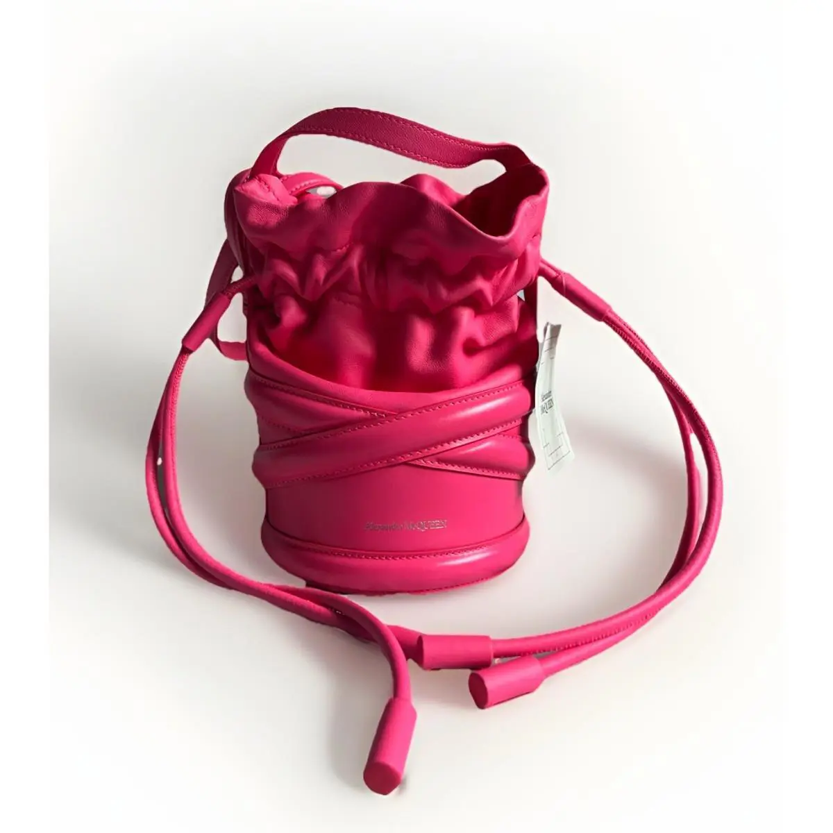 Alexander Mcqueen Neon Pink Leather Soft Curve Bucket Bag with Adjustable Strap